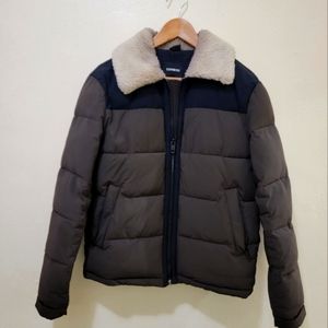 Zara Puffer Jacket Mens | Green fauxFur Neck Collar (Sz Small) Insulated Puffy